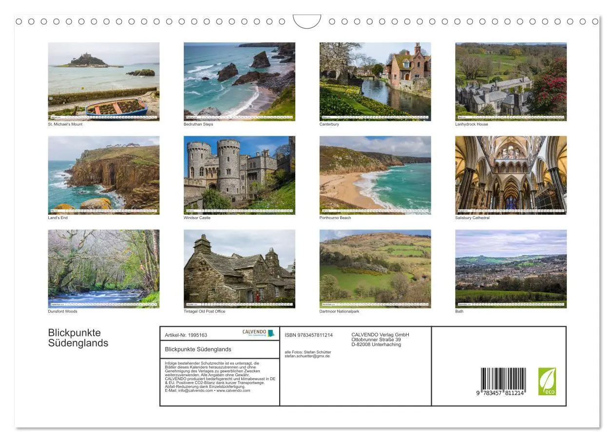 Bild: 9783457811214 | Blickpunkte Südenglands (Wandkalender 2026 DIN A3 quer), CALVENDO...
