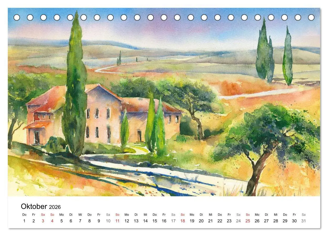 Bild: 9783516071214 | Toskana Aquarelle (Tischkalender 2026 DIN A5 quer), CALVENDO...