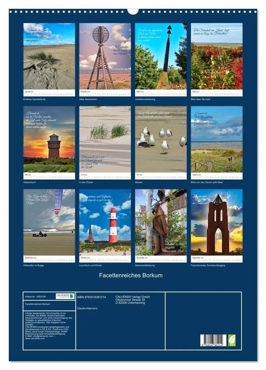 Bild: 9783516381214 | Facettenreiches Borkum (Wandkalender 2026 DIN A2 hoch), CALVENDO...