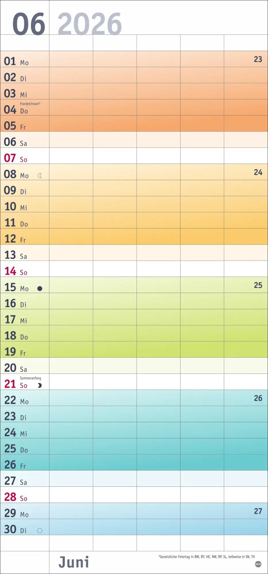 Bild: 9783756411214 | Bunte Wochen Familienplaner 2026 | Heye | Kalender | Bürokalender Heye