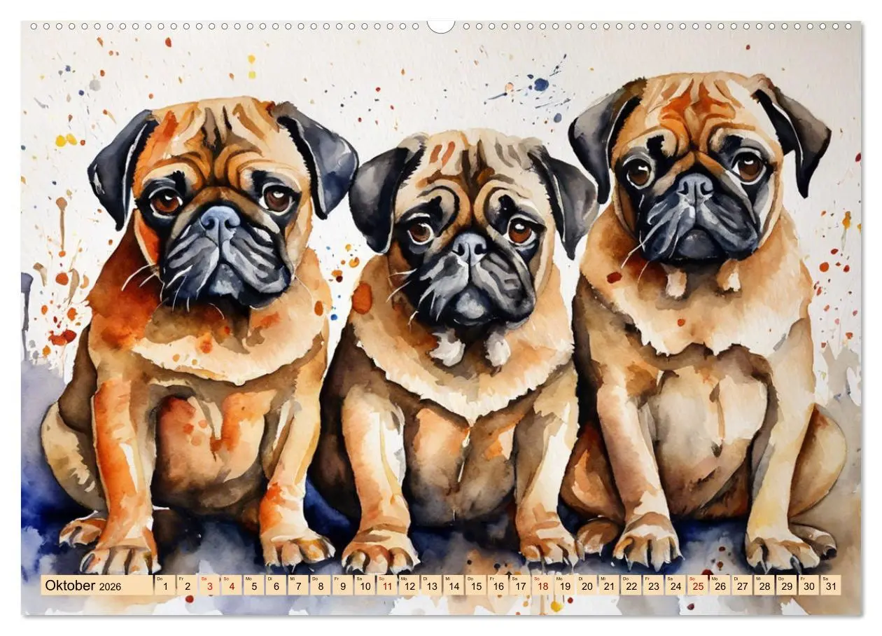 Bild: 9783457411414 | Knuffige Möpse (Wandkalender 2026 DIN A2 quer), CALVENDO...