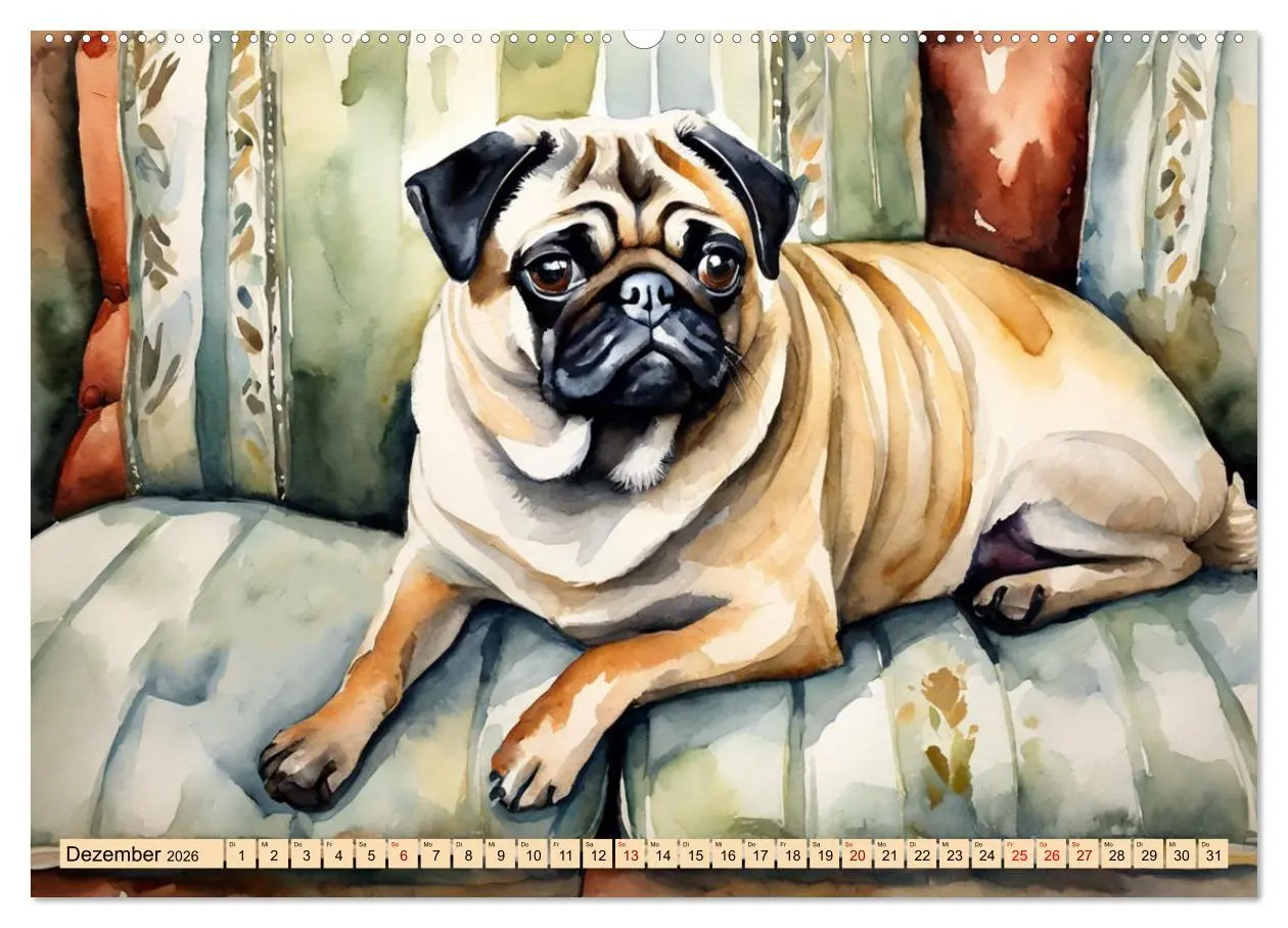 Bild: 9783457411414 | Knuffige Möpse (Wandkalender 2026 DIN A2 quer), CALVENDO...
