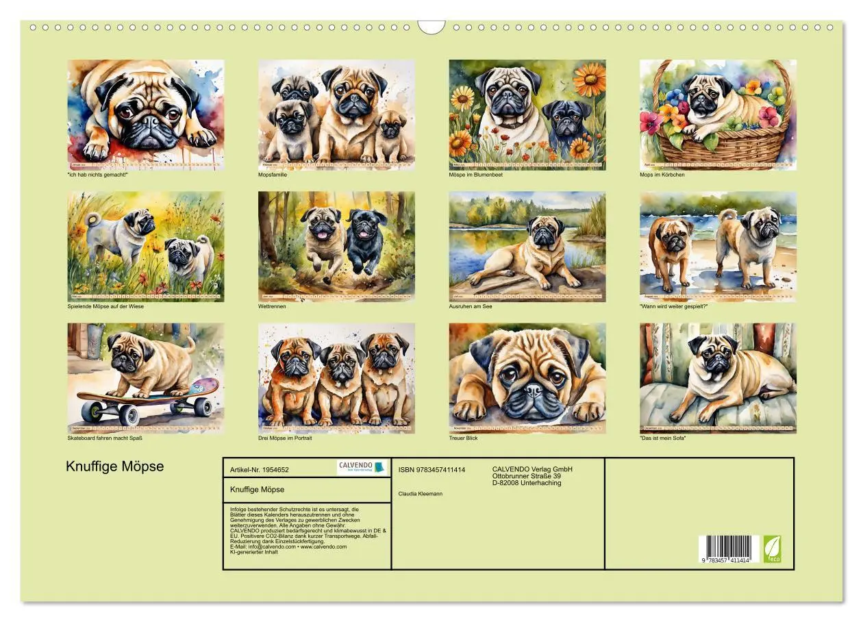 Bild: 9783457411414 | Knuffige Möpse (Wandkalender 2026 DIN A2 quer), CALVENDO...