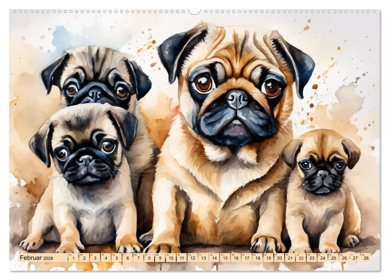 Bild: 9783457411414 | Knuffige Möpse (Wandkalender 2026 DIN A2 quer), CALVENDO...