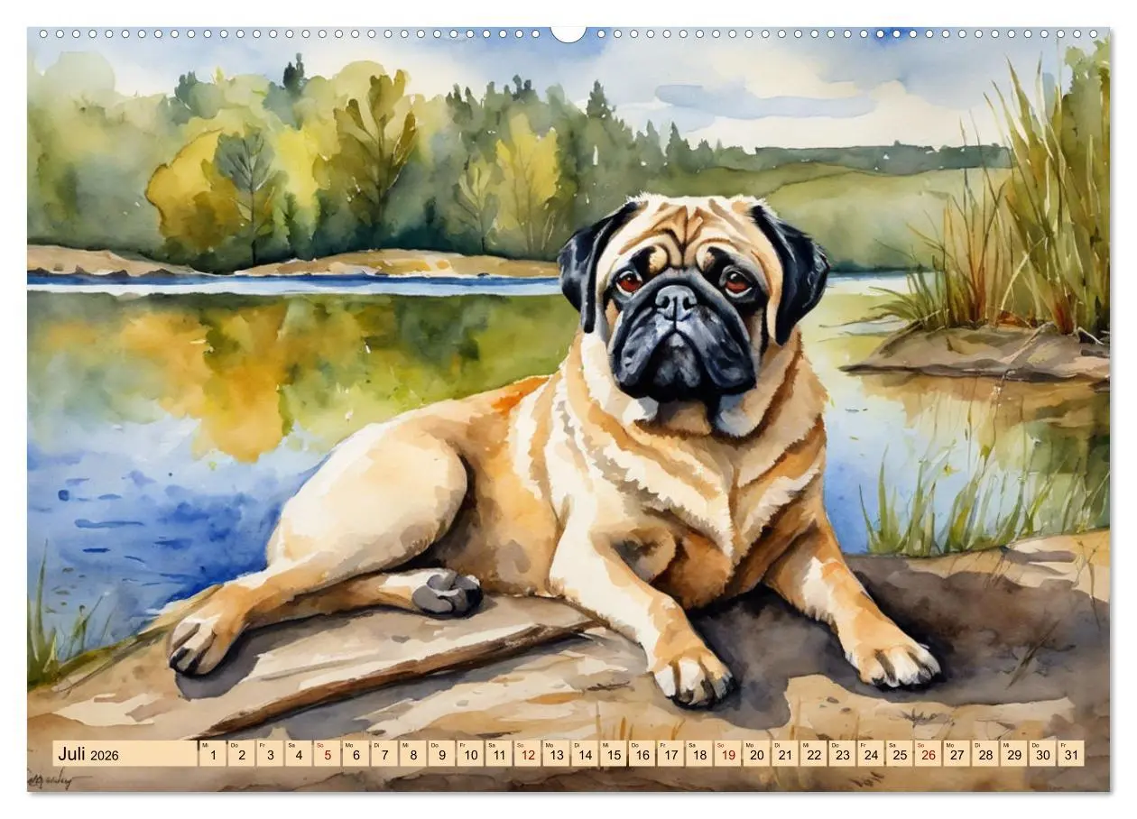 Bild: 9783457411414 | Knuffige Möpse (Wandkalender 2026 DIN A2 quer), CALVENDO...