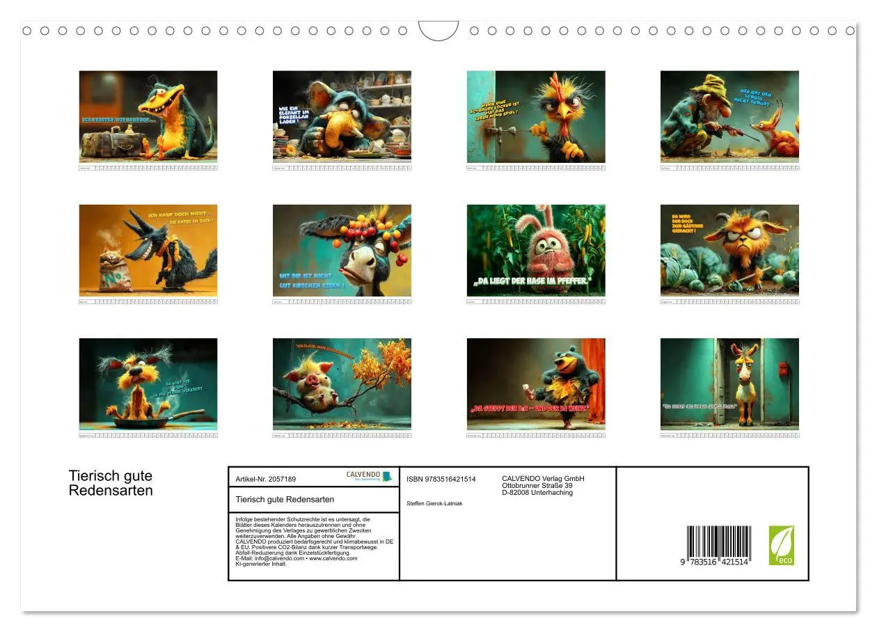 Bild: 9783516421514 | Tierisch gute Redensarten (Wandkalender 2026 DIN A3 quer), CALVENDO...