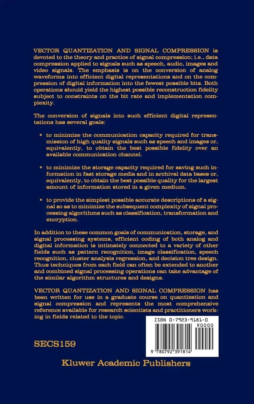 Rückseite: 9780792391814 | Vector Quantization and Signal Compression | Robert M. Gray (u. a.)