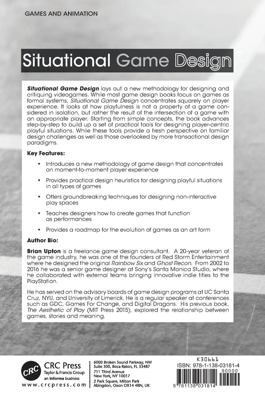Rückseite: 9781138031814 | Situational Game Design | Brian Upton | Taschenbuch | Englisch | 2017