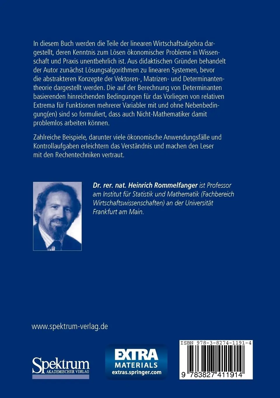 Rückseite: 9783827411914 | Mathematik für Wirtschaftswissenschaftler II | Heinrich Rommelfanger
