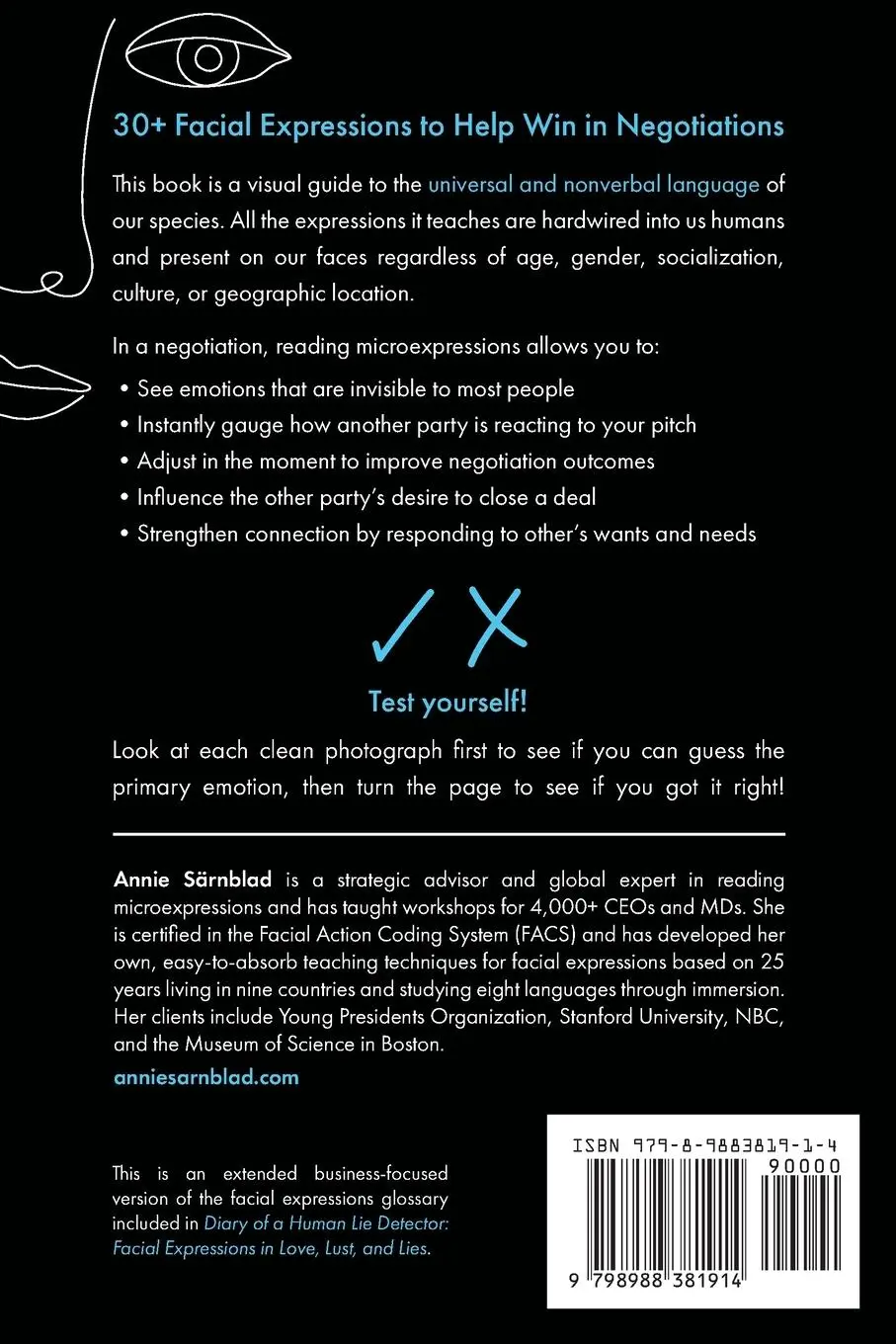 Rückseite: 9798988381914 | The Facial Expressions Glossary | Business Version | Annie Sarnblad