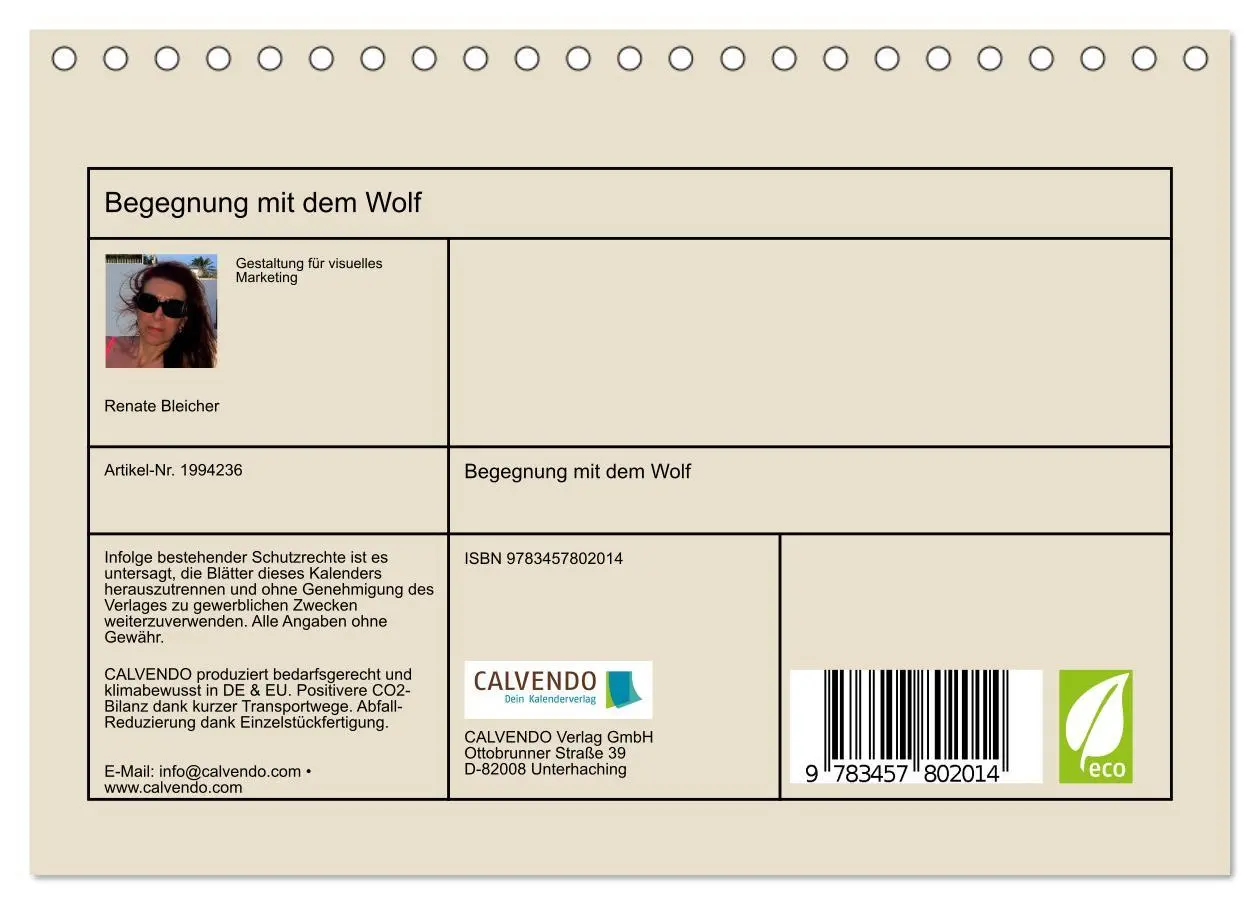 Bild: 9783457802014 | Begegnung mit dem Wolf (Tischkalender 2026 DIN A5 quer), CALVENDO...
