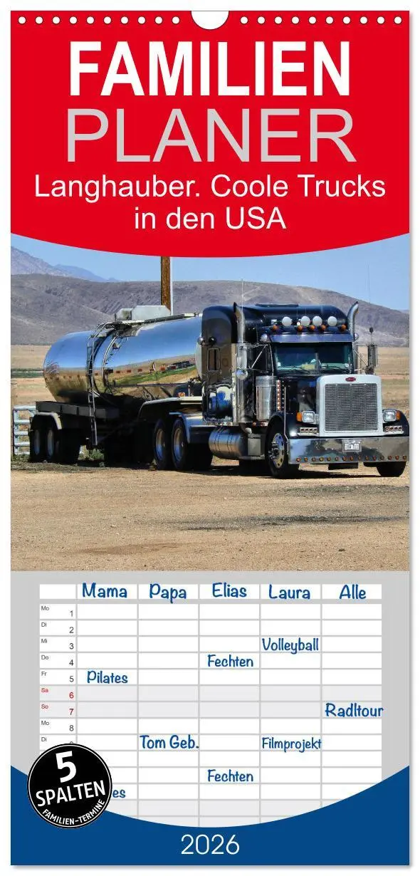 Cover: 9783516512014 | Familienplaner 2026 - Langhauber. Coole Trucks in den USA mit 5...