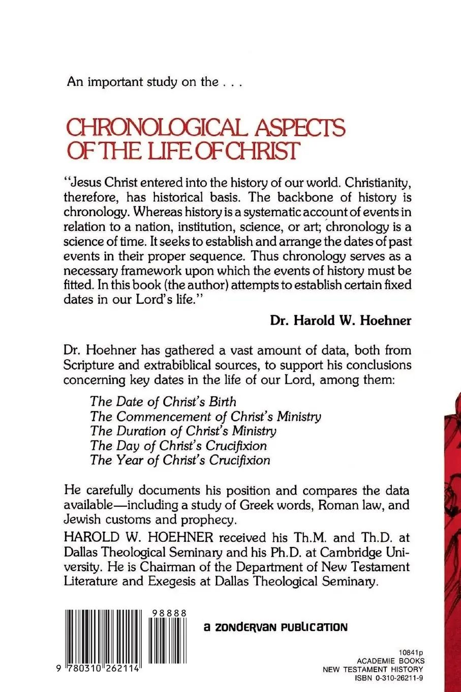 Rückseite: 9780310262114 | Chronological Aspects of the Life of Christ | Harold W. Hoehner | Buch
