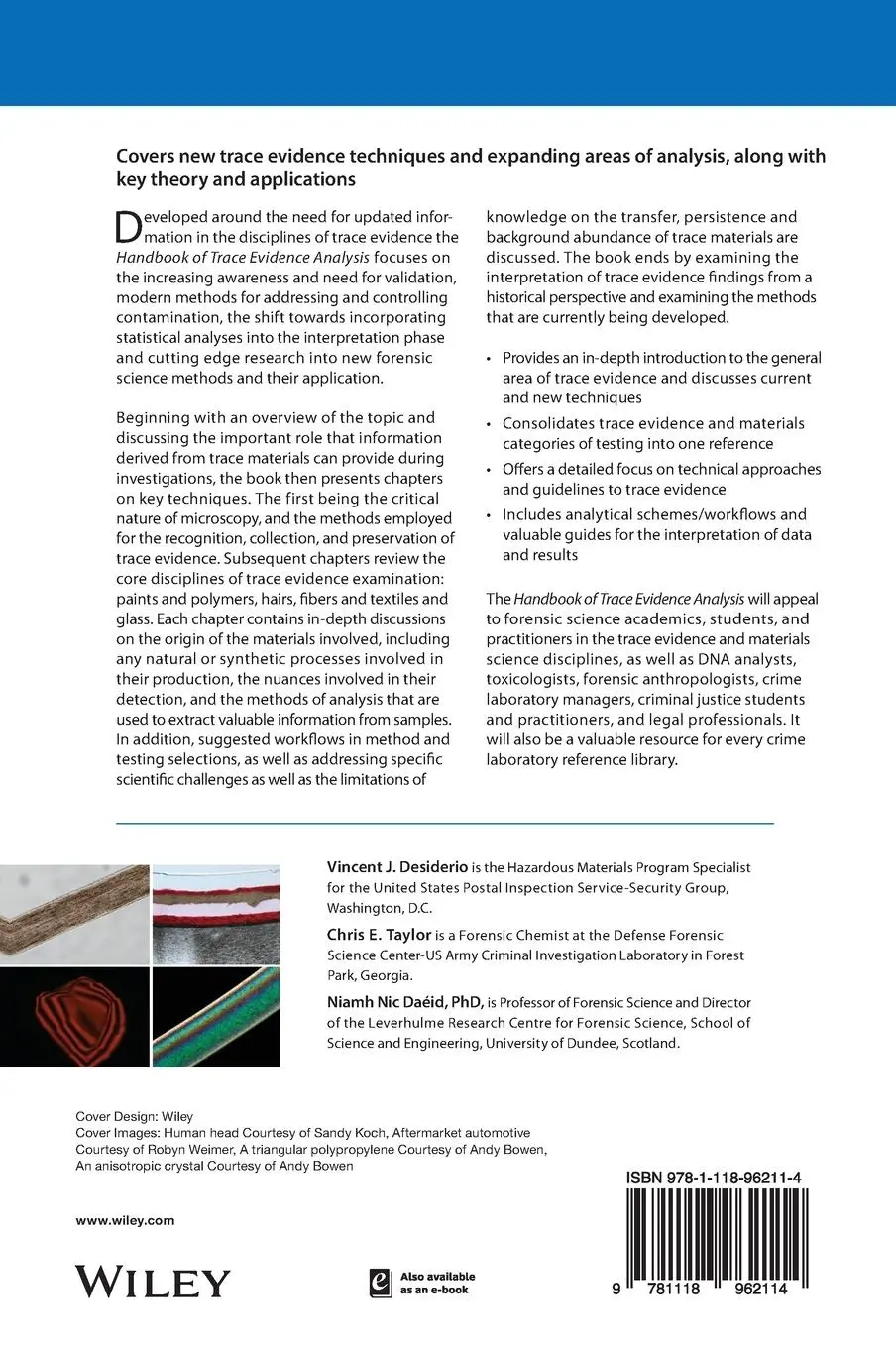 Rückseite: 9781118962114 | Handbook of Trace Evidence Analysis | Vincent J Desiderio (u. a.)