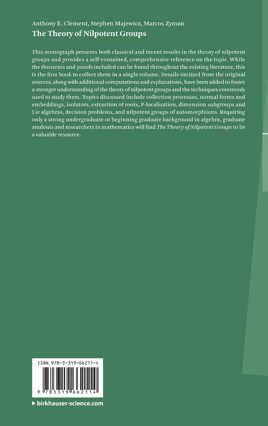 Rückseite: 9783319662114 | The Theory of Nilpotent Groups | Anthony E. Clement (u. a.) | Buch