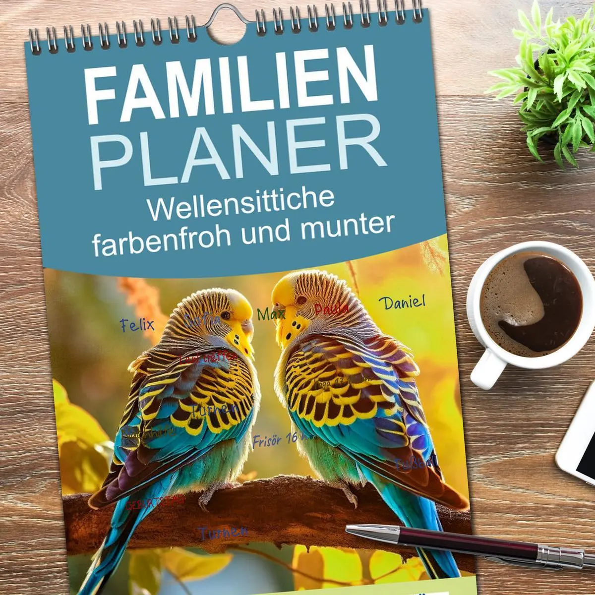 Bild: 9783516502114 | Familienplaner 2026 - Wellensittiche farbenfroh und munter mit 5...