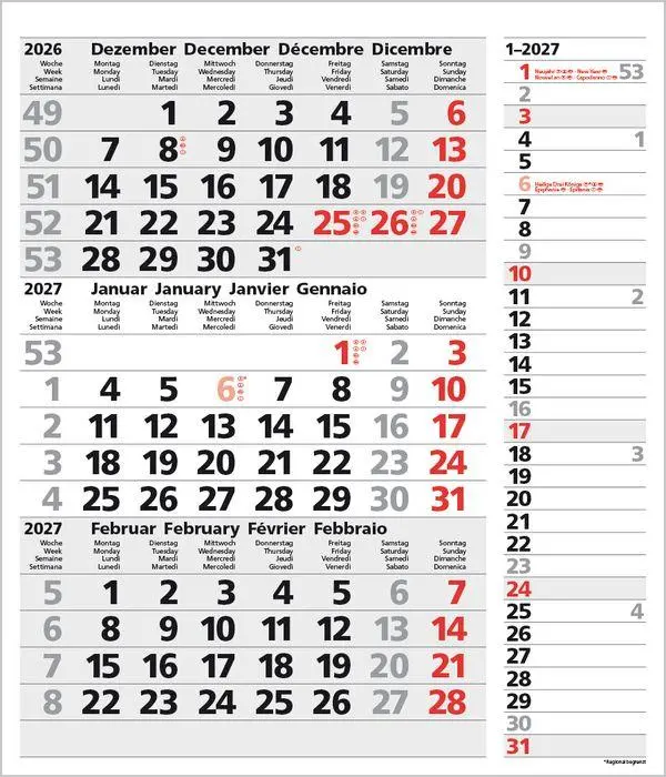 Bild: 9783819302114 | 3-Monats-Planer Combi Grau 2027 | Verlag Korsch | Kalender | 12 S.