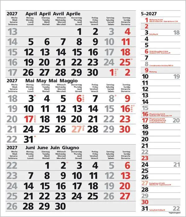 Bild: 9783819302114 | 3-Monats-Planer Combi Grau 2027 | Verlag Korsch | Kalender | 12 S.