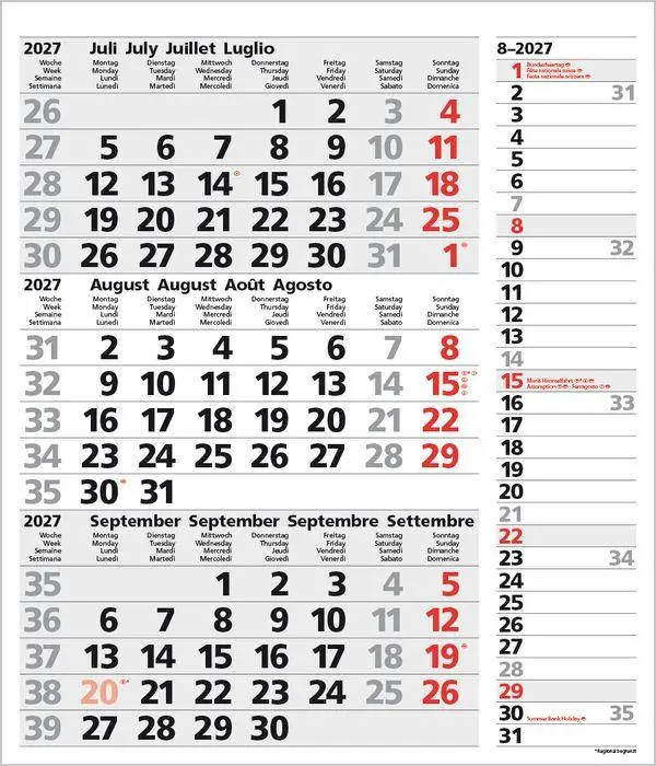 Bild: 9783819302114 | 3-Monats-Planer Combi Grau 2027 | Verlag Korsch | Kalender | 12 S.