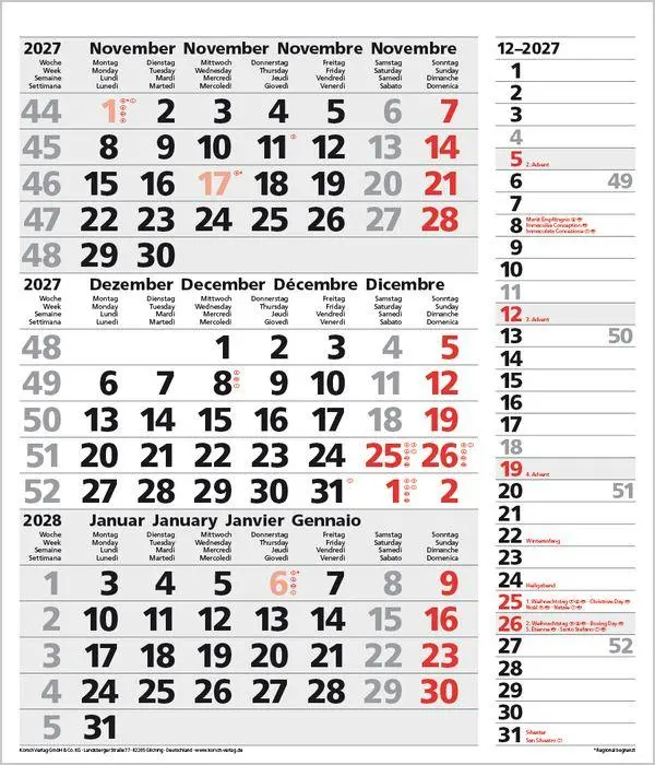 Bild: 9783819302114 | 3-Monats-Planer Combi Grau 2027 | Verlag Korsch | Kalender | 12 S.