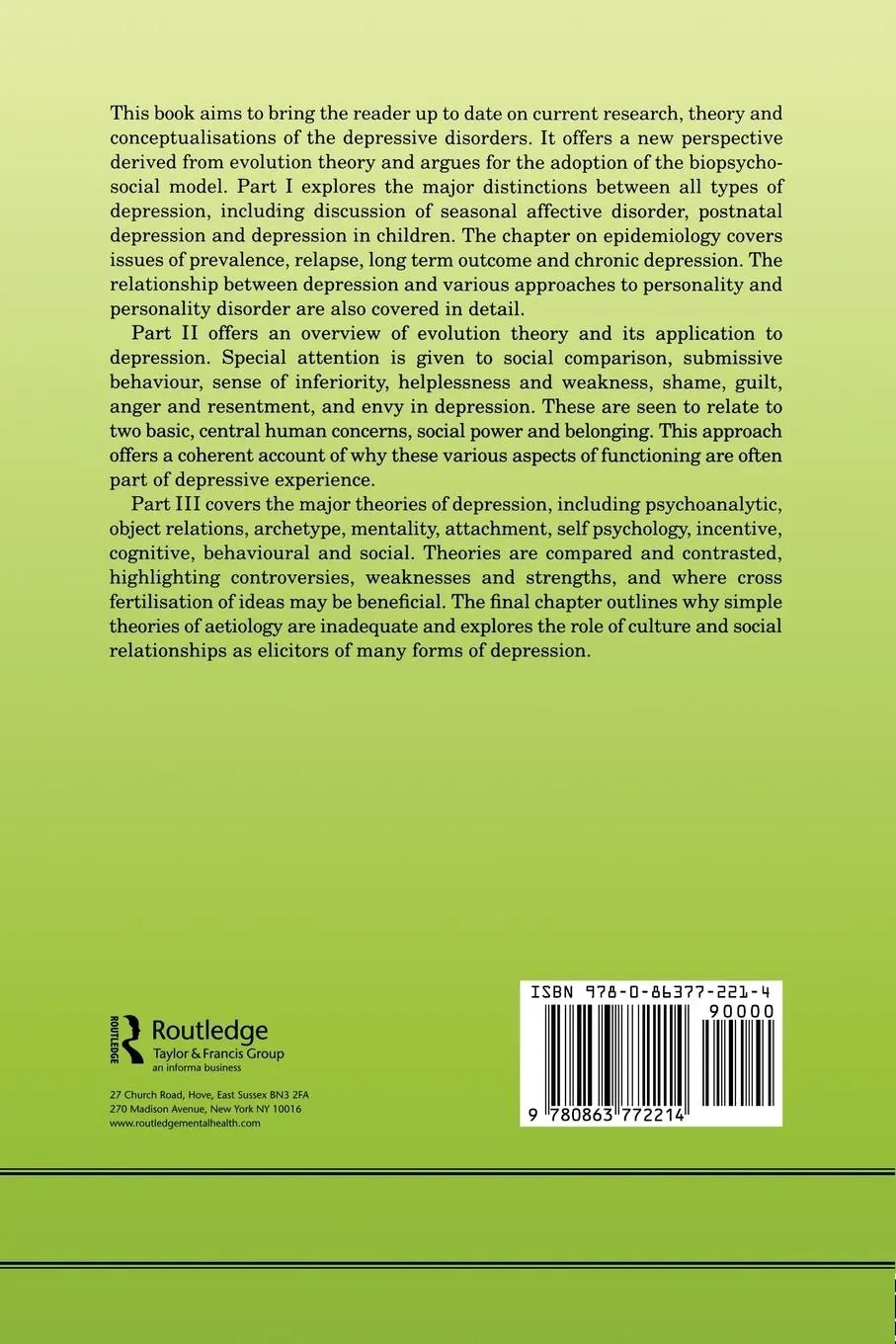 Rückseite: 9780863772214 | Depression | The Evolution of Powerlessness | P. Gilbert | Taschenbuch