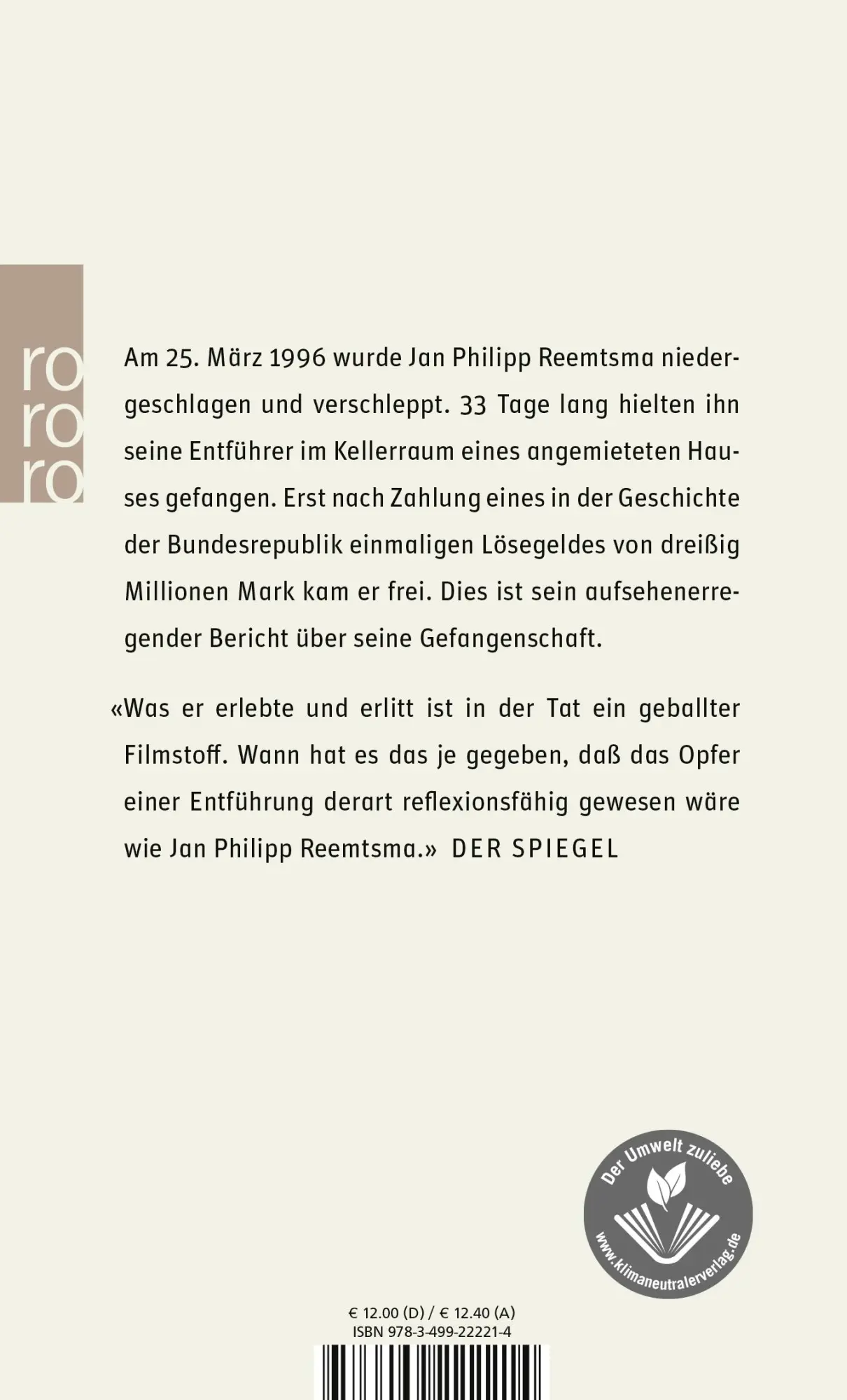 Rückseite: 9783499222214 | Im Keller | Jan Philipp Reemtsma | Taschenbuch | 221 S. | Deutsch