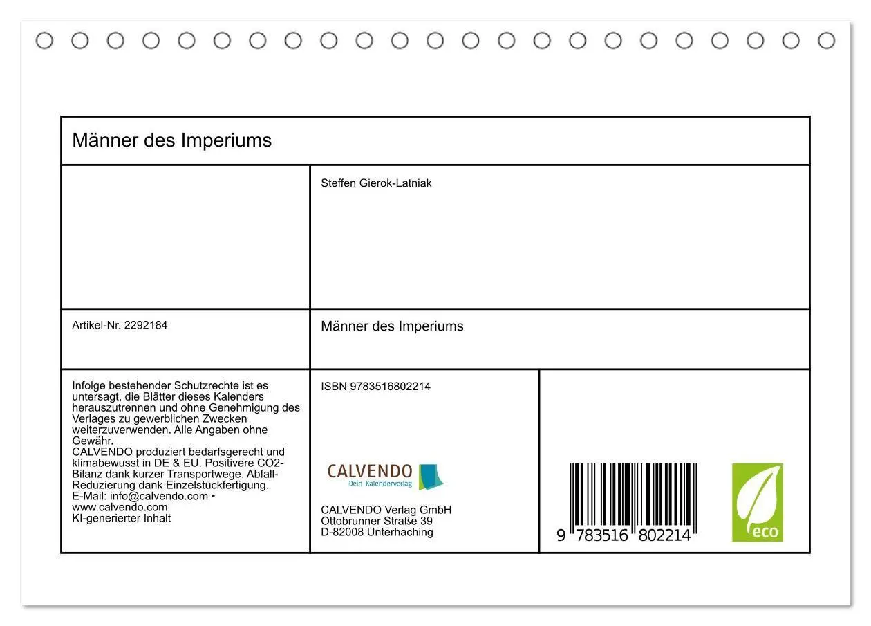 Bild: 9783516802214 | Männer des Imperiums (Tischkalender 2027 DIN A5 quer), CALVENDO...