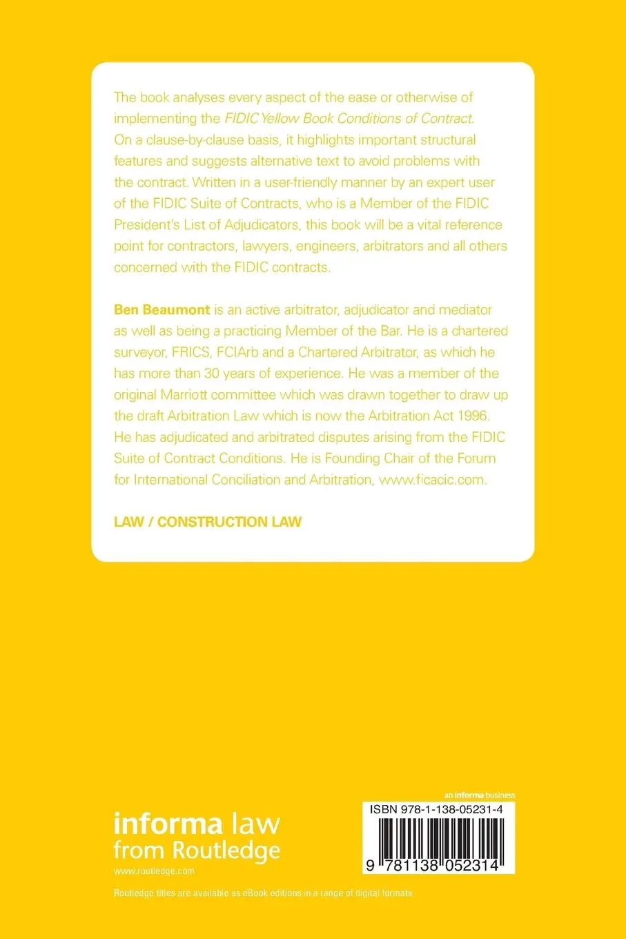 Rückseite: 9781138052314 | FIDIC Yellow Book | A Commentary | Ben Beaumont | Taschenbuch | 2018