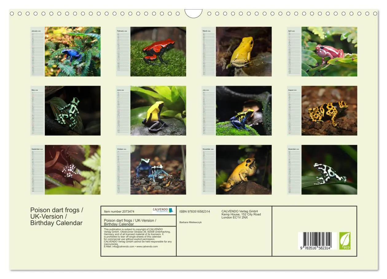 Bild: 9783516582314 | Poison dart frogs / UK-Version / Birthday Calendar (Wall Calendar...