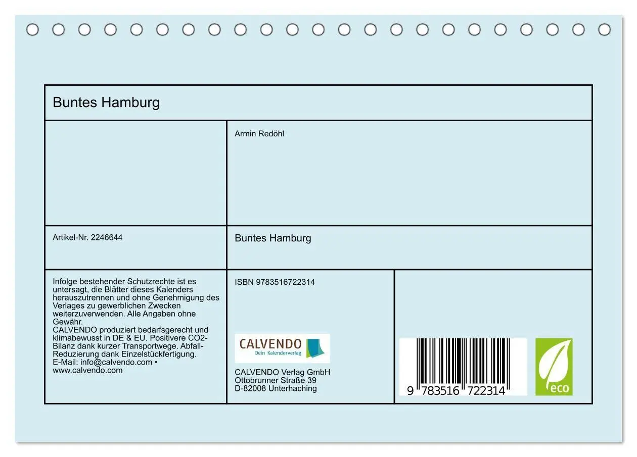 Bild: 9783516722314 | Buntes Hamburg (Tischkalender 2026 DIN A5 quer), CALVENDO...