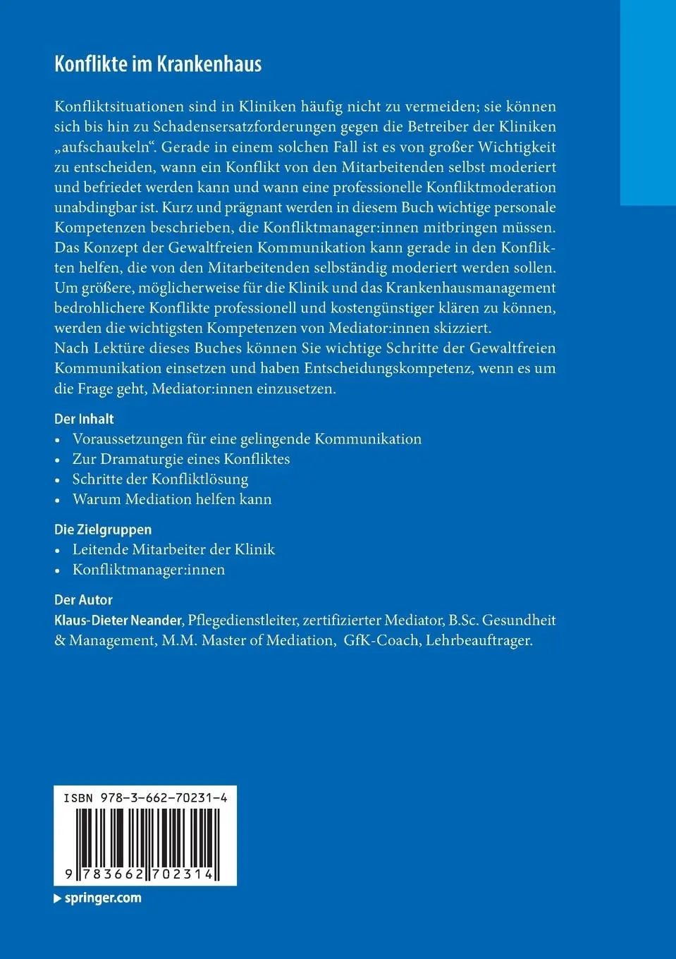 Rückseite: 9783662702314 | Konflikte im Krankenhaus | Warum Mediation helfen kann | Neander | ix