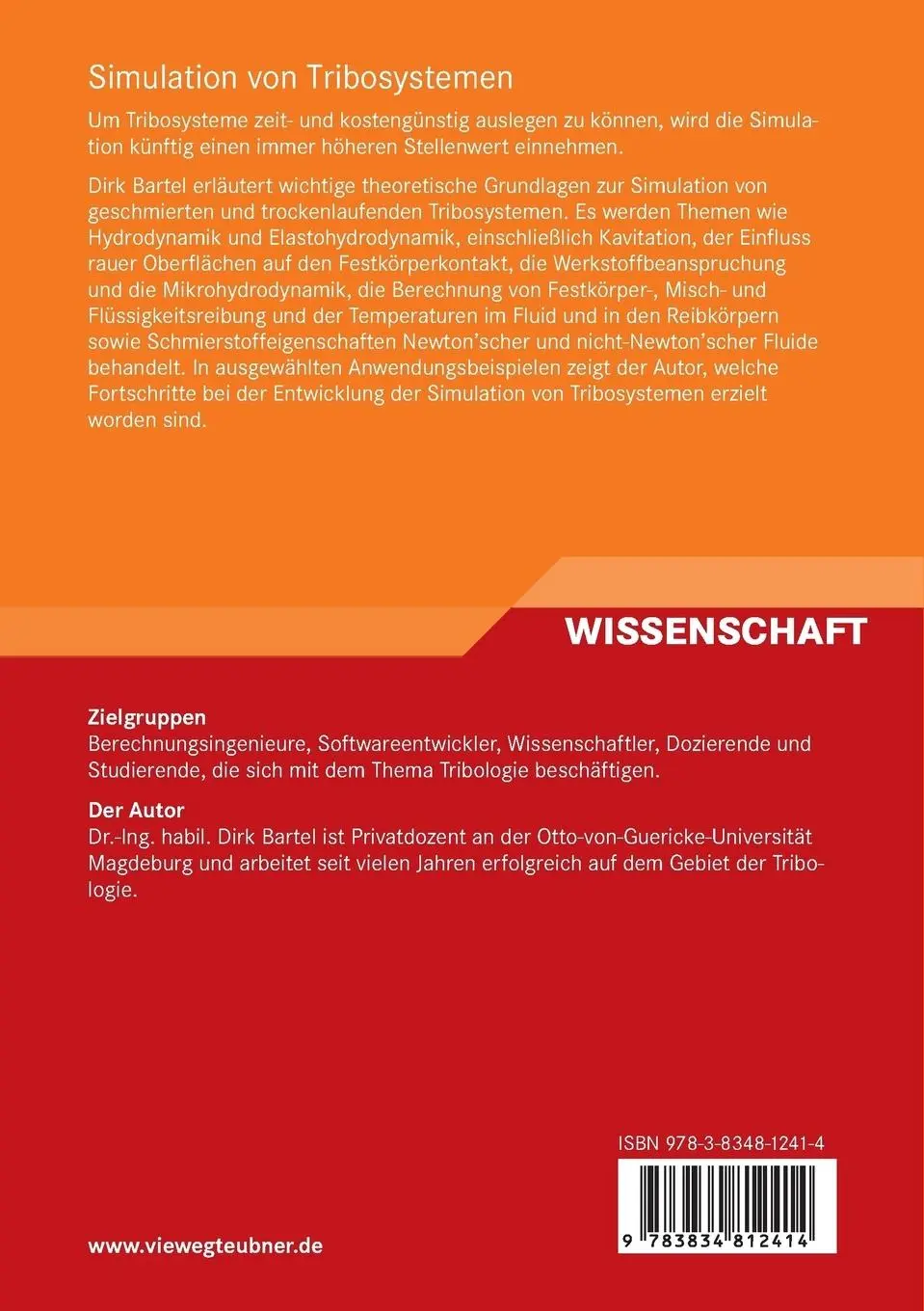 Rückseite: 9783834812414 | Simulation von Tribosystemen | Grundlagen und Anwendungen | Bartel