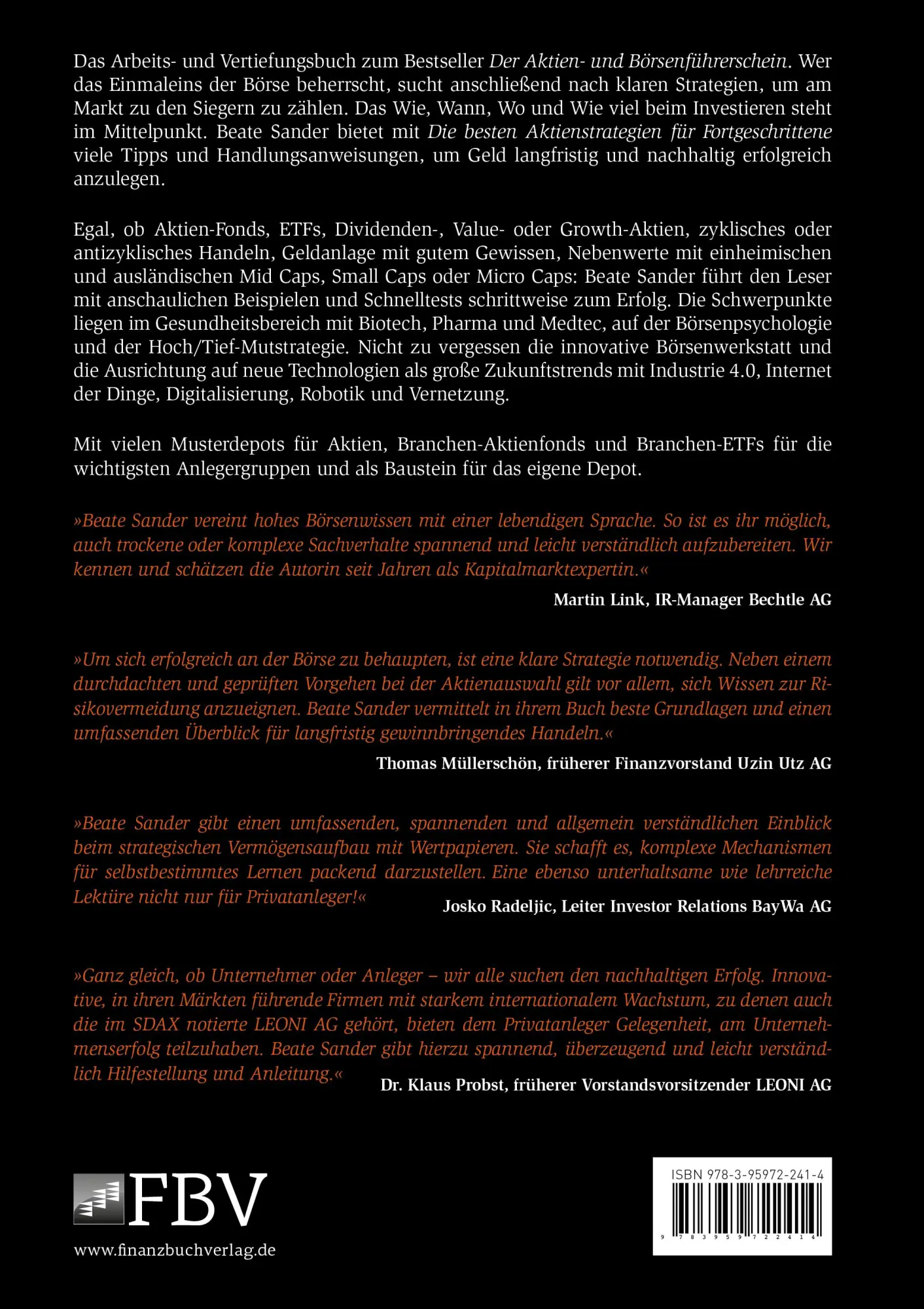 Rückseite: 9783959722414 | Die besten Aktienstrategien für Fortgeschrittene | Beate Sander | Buch