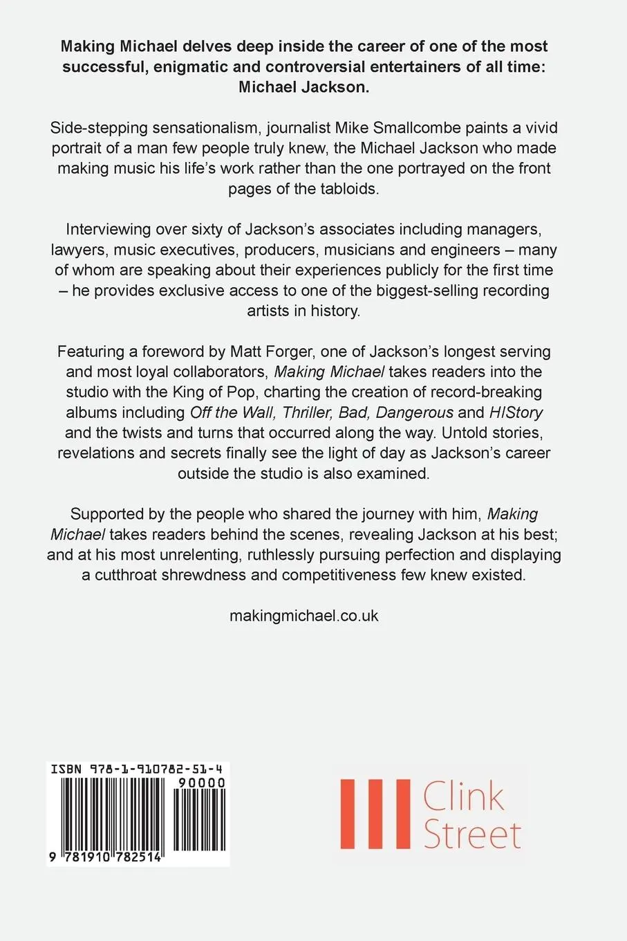 Rückseite: 9781910782514 | Making Michael | Inside the Career of Michael Jackson | Smallcombe