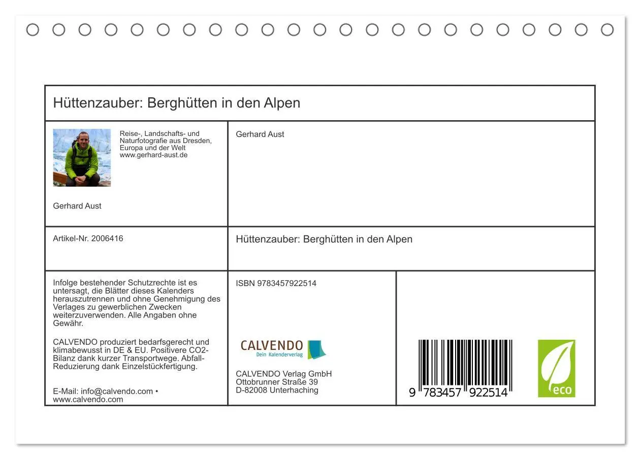 Bild: 9783457922514 | Hüttenzauber: Berghütten in den Alpen (Tischkalender 2026 DIN A5...