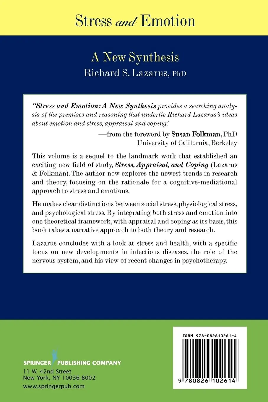 Rückseite: 9780826102614 | Stress and Emotion | A New Synthesis | Richard S. Lazarus | Buch