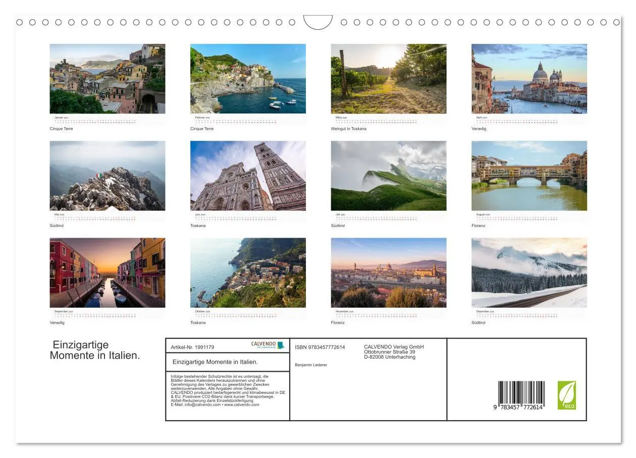 Bild: 9783457772614 | Einzigartige Momente in Italien. (Wandkalender 2026 DIN A3 quer),...