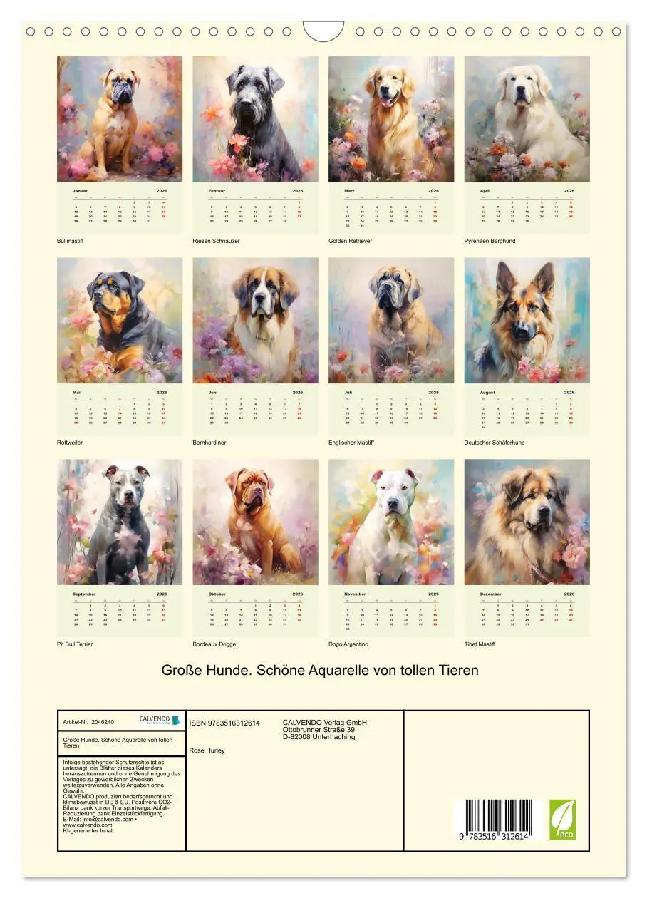 Bild: 9783516312614 | Große Hunde. Schöne Aquarelle von tollen Tieren (Wandkalender 2026...