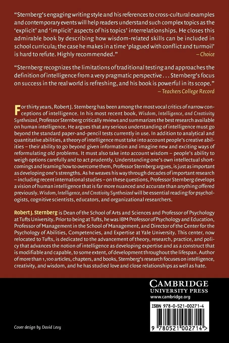 Rückseite: 9780521002714 | Wisdom, Intelligence, and Creativity Synthesized | Robert J. Sternberg