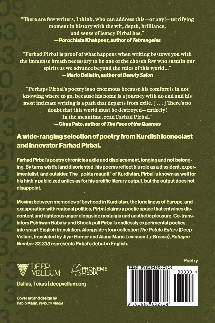 Rückseite: 9781646052714 | Refugee 33,333 | Selected Poems | Farhad Pirbal | Taschenbuch | 2024