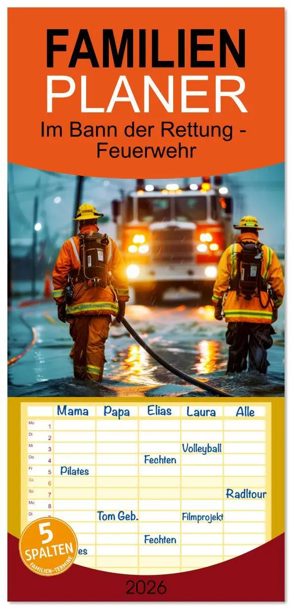 Cover: 9783516612714 | Familienplaner 2026 - Im Bann der Rettung - Feuerwehr mit 5 Spalten...