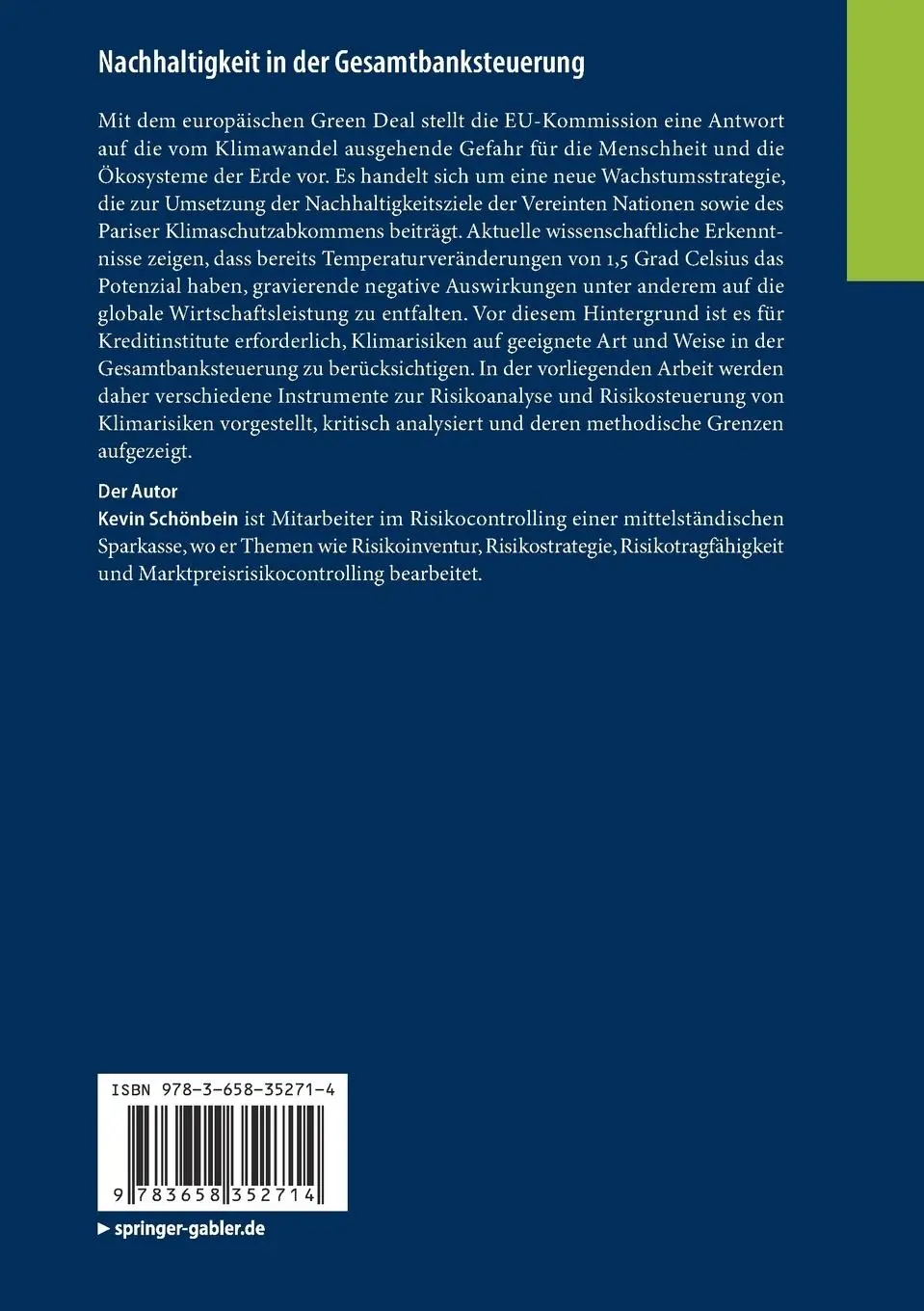 Rückseite: 9783658352714 | Nachhaltigkeit in der Gesamtbanksteuerung | Kevin Schönbein | Buch