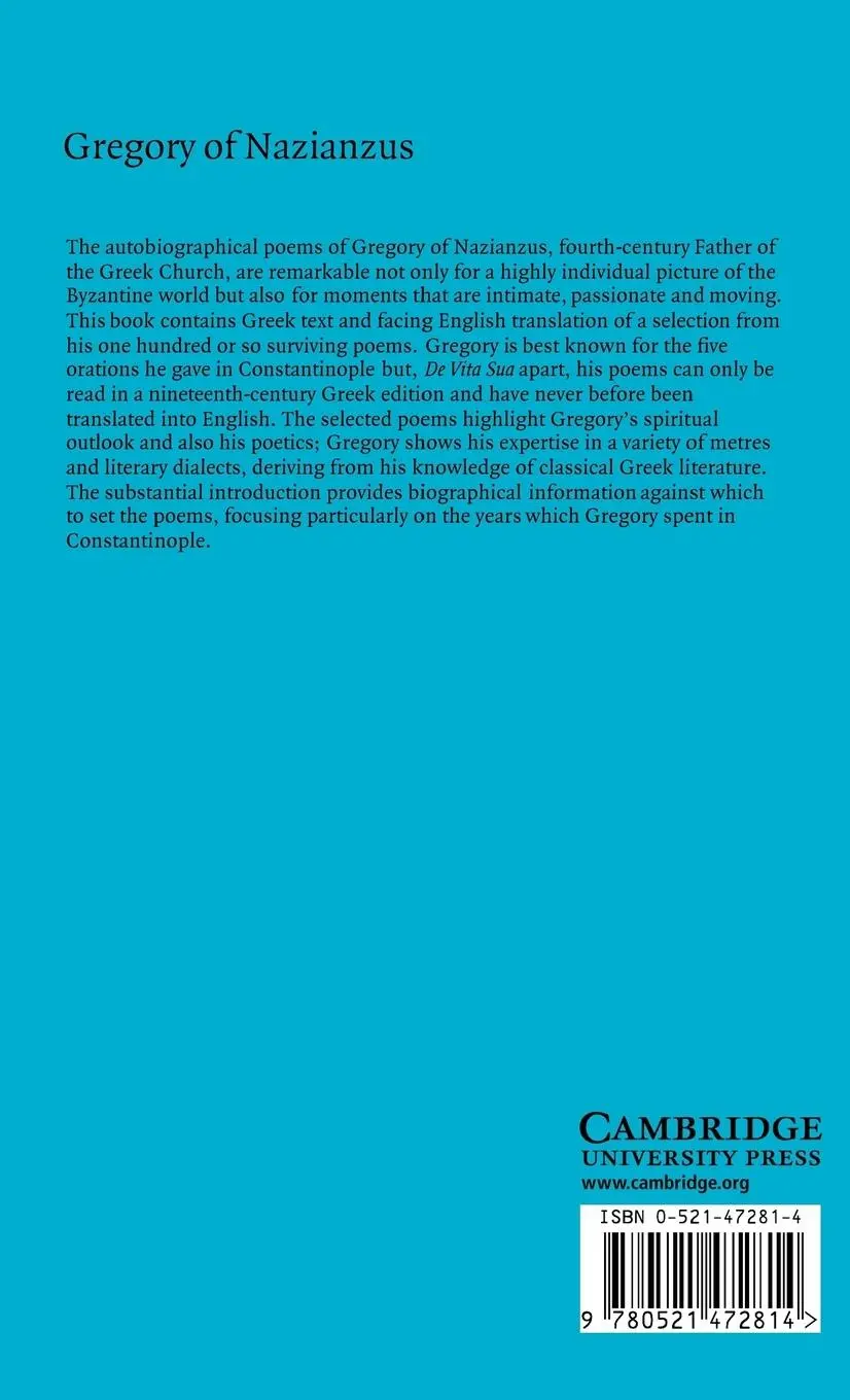 Rückseite: 9780521472814 | Gregory of Nazianzus | Autobiographical Poems | Nazianzus (u. a.)