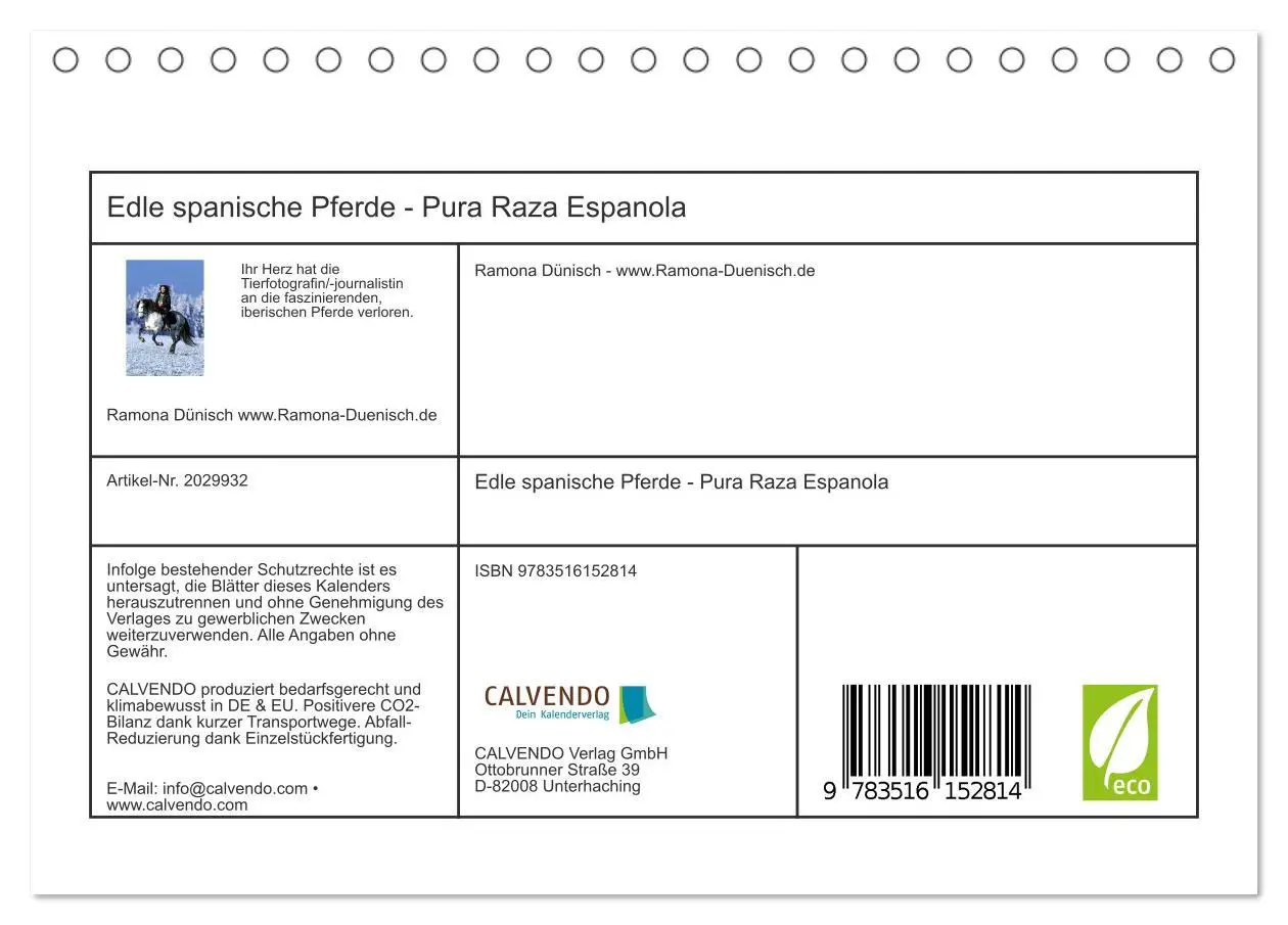 Bild: 9783516152814 | Edle spanische Pferde - Pura Raza Espanola (Tischkalender 2026 DIN...