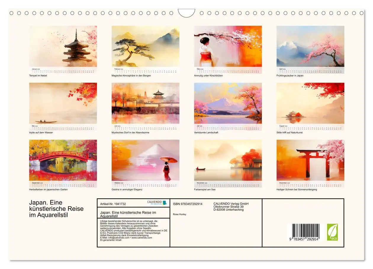Bild: 9783457292914 | Japan. Eine künstlerische Reise im Aquarellstil (Wandkalender 2026...