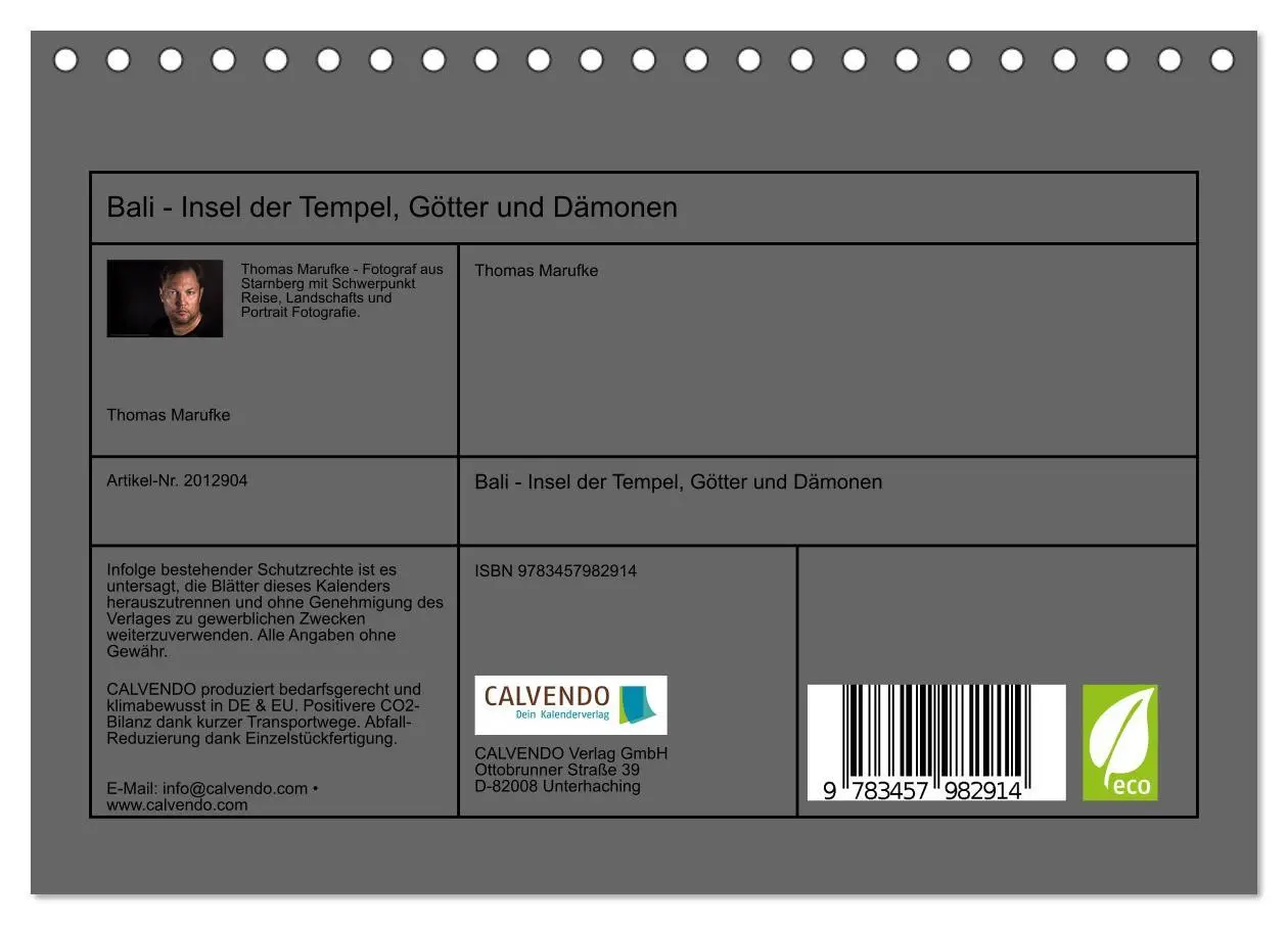 Bild: 9783457982914 | Bali - Insel der Tempel, Götter und Dämonen (Tischkalender 2026 DIN...