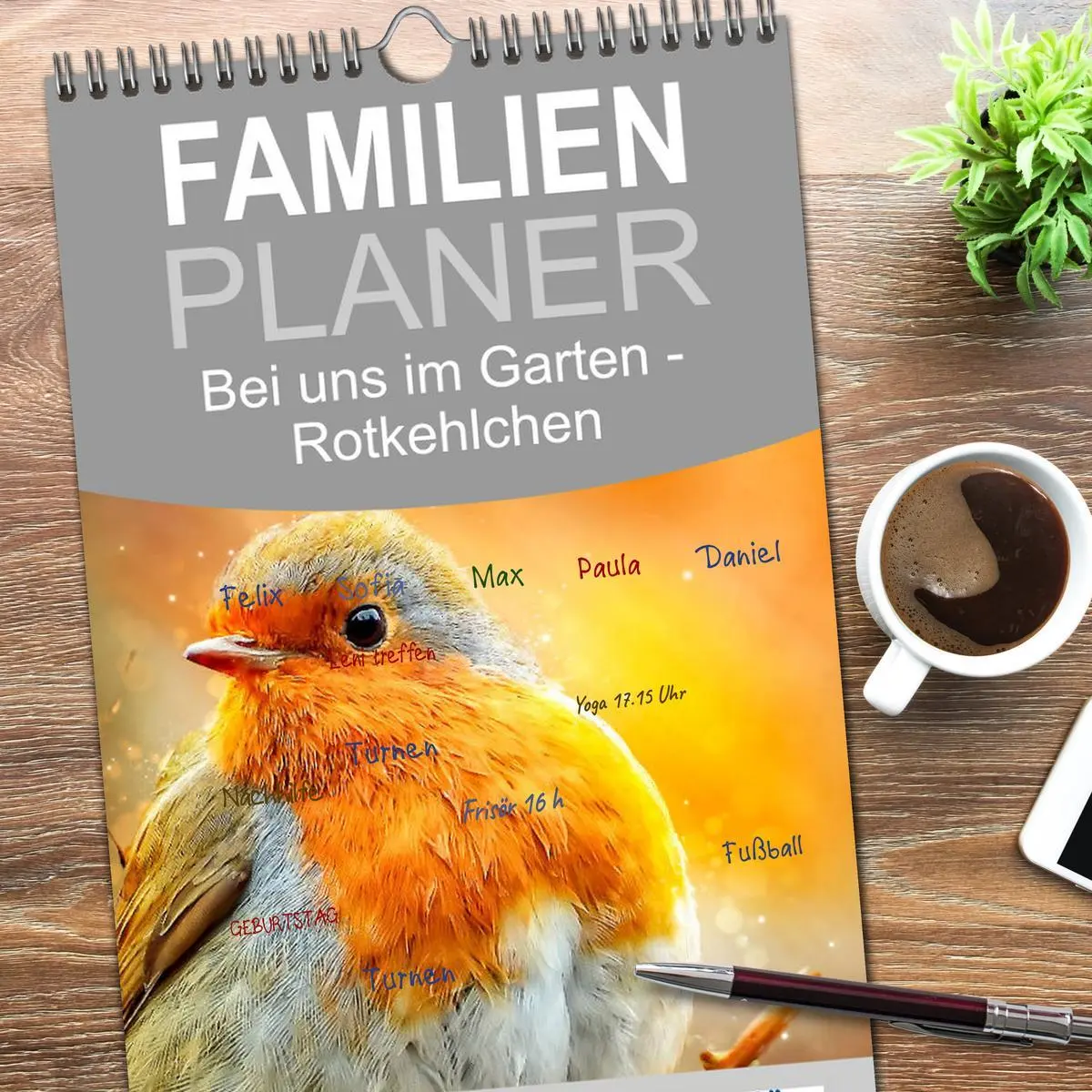 Bild: 9783516522914 | Familienplaner 2026 - Bei uns im Garten - Rotkehlchen mit 5 Spalten...