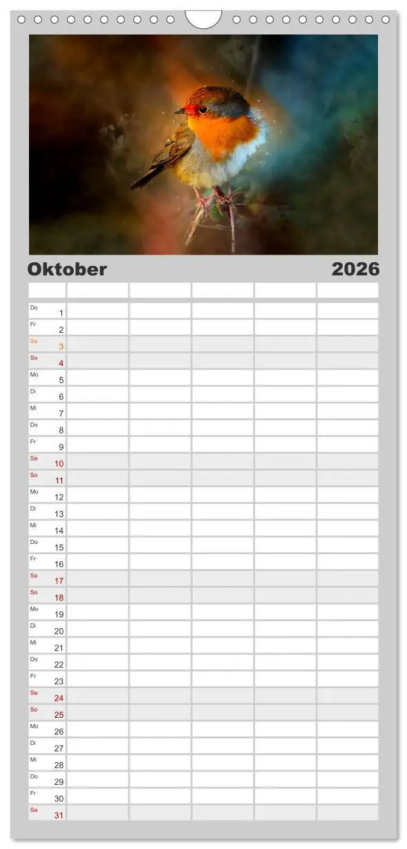 Bild: 9783516522914 | Familienplaner 2026 - Bei uns im Garten - Rotkehlchen mit 5 Spalten...