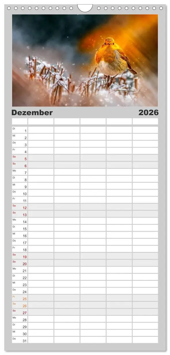 Bild: 9783516522914 | Familienplaner 2026 - Bei uns im Garten - Rotkehlchen mit 5 Spalten...