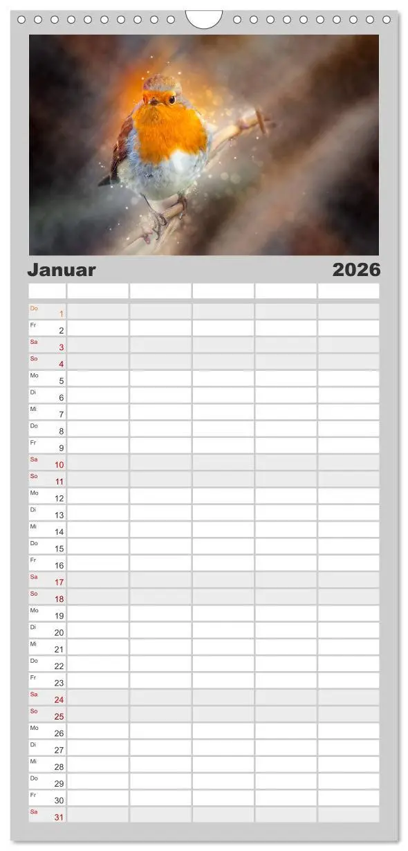 Bild: 9783516522914 | Familienplaner 2026 - Bei uns im Garten - Rotkehlchen mit 5 Spalten...